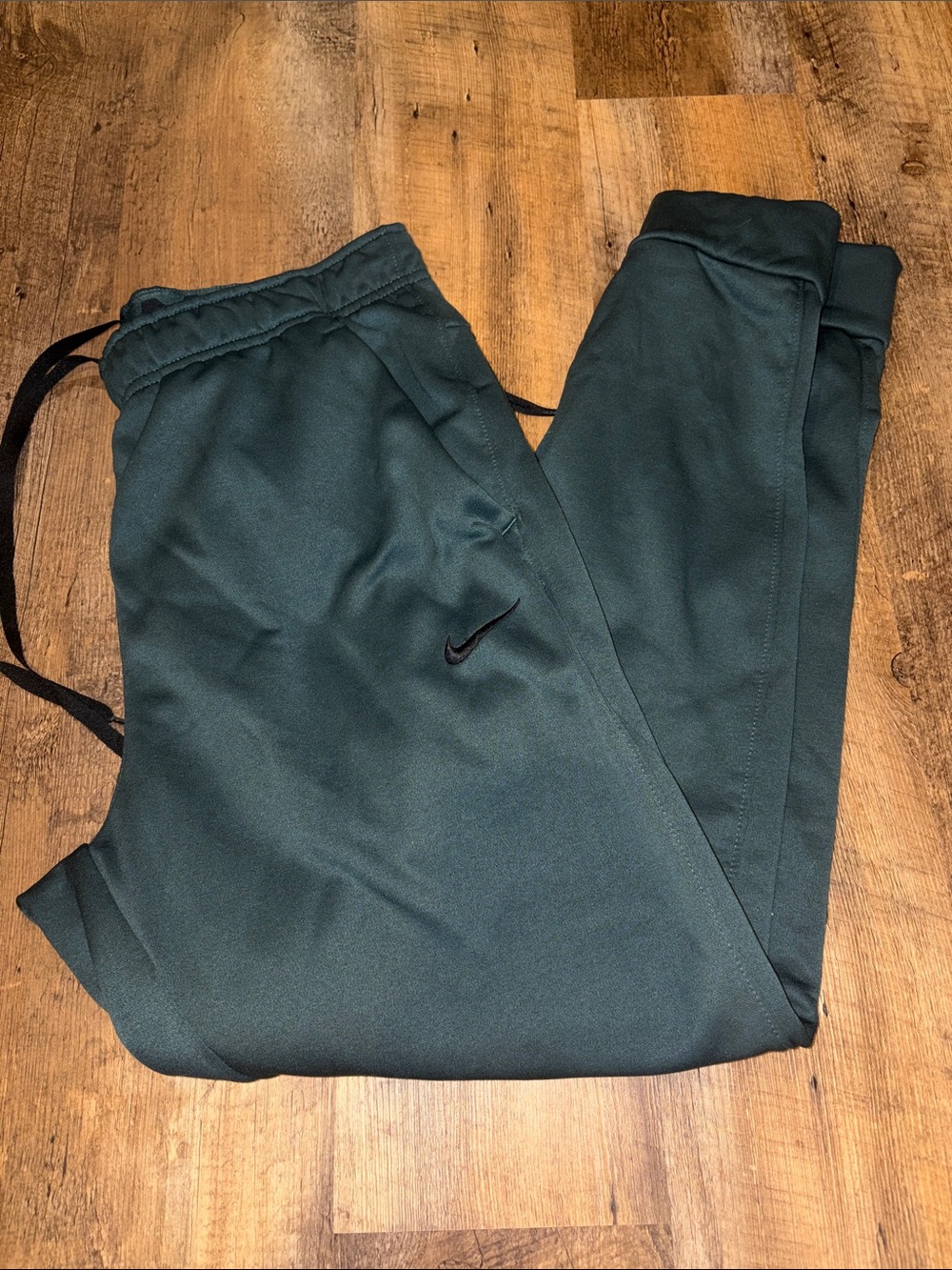 Nike Men's Green Dri-FIT Joggers with Black Swoosh